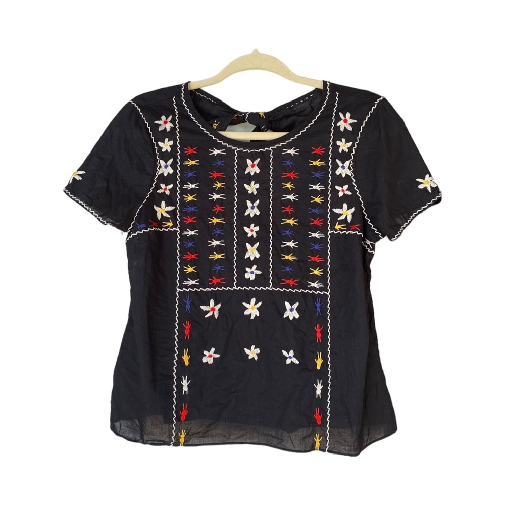 Madewell Embroidered Tie-back Cutout Top Women’s Small Flower Embroidery Blouse